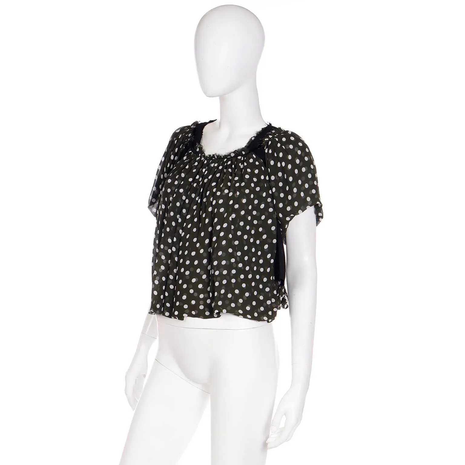 2000s Comme des Garcons Green Deconstructed  Polka Dot Silk Top