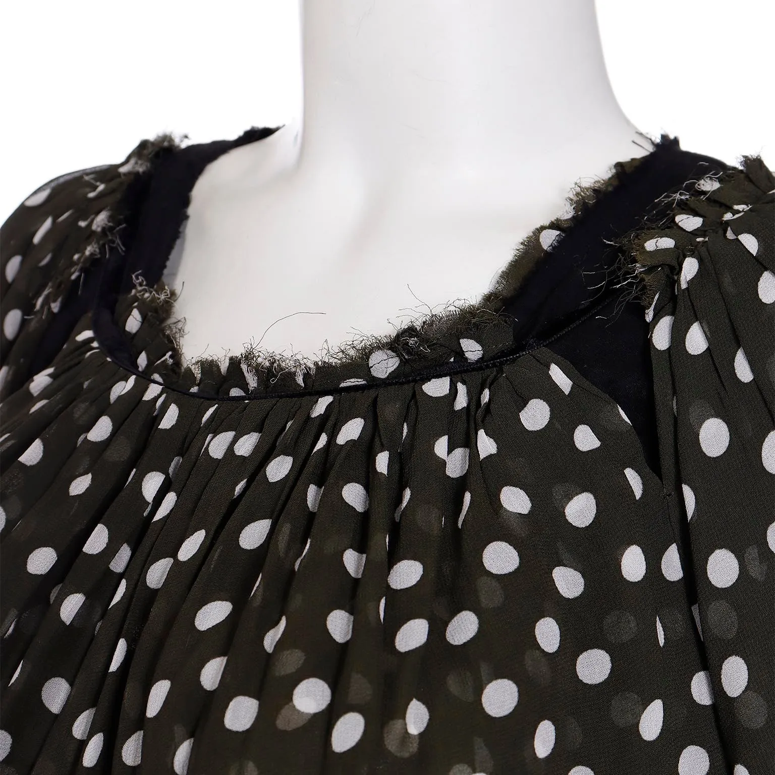 2000s Comme des Garcons Green Deconstructed  Polka Dot Silk Top