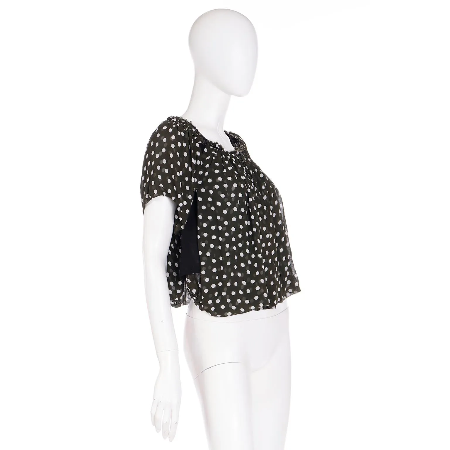 2000s Comme des Garcons Green Deconstructed  Polka Dot Silk Top