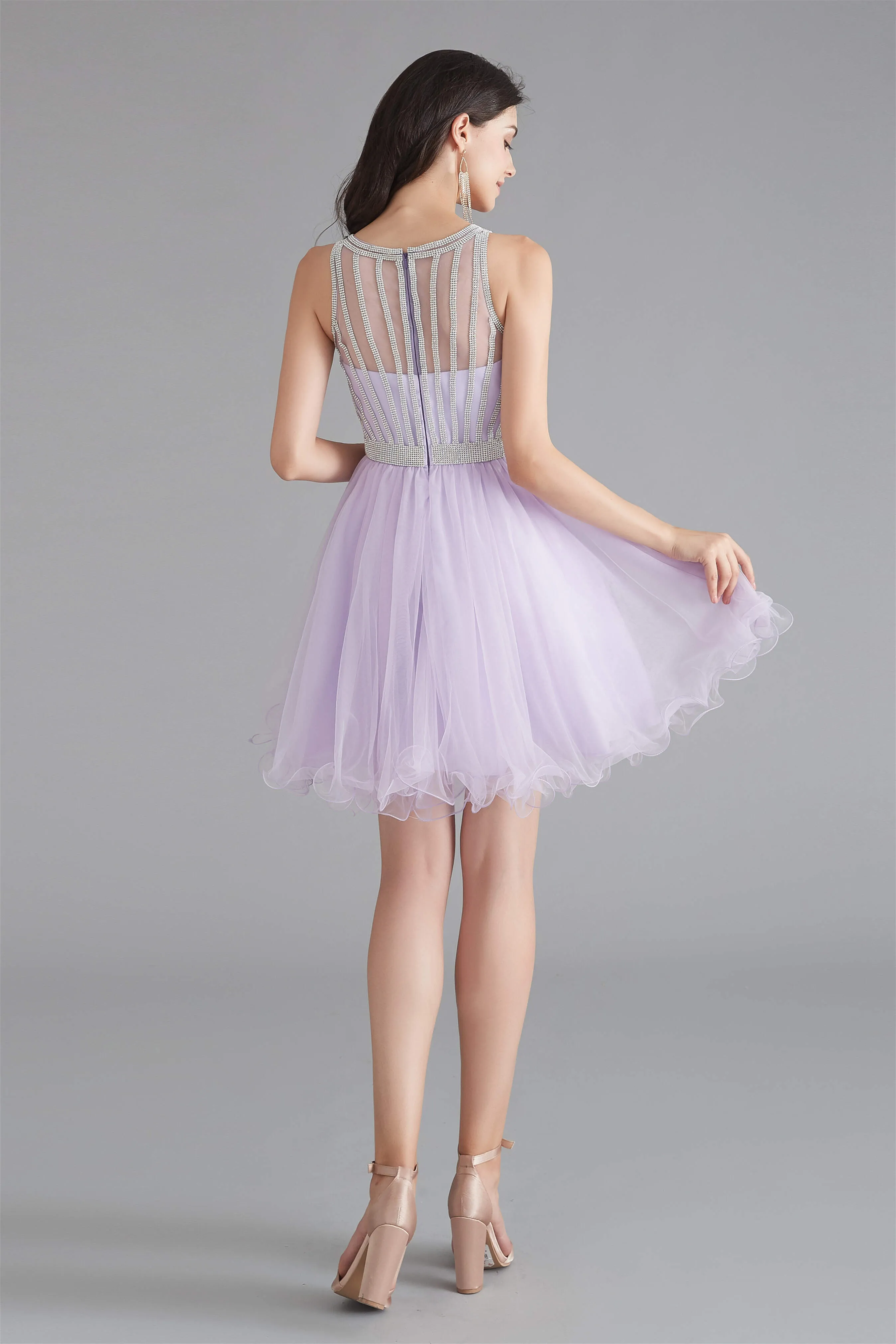 A-Line Tulle Sleeveless Beading Homecoming Dresses