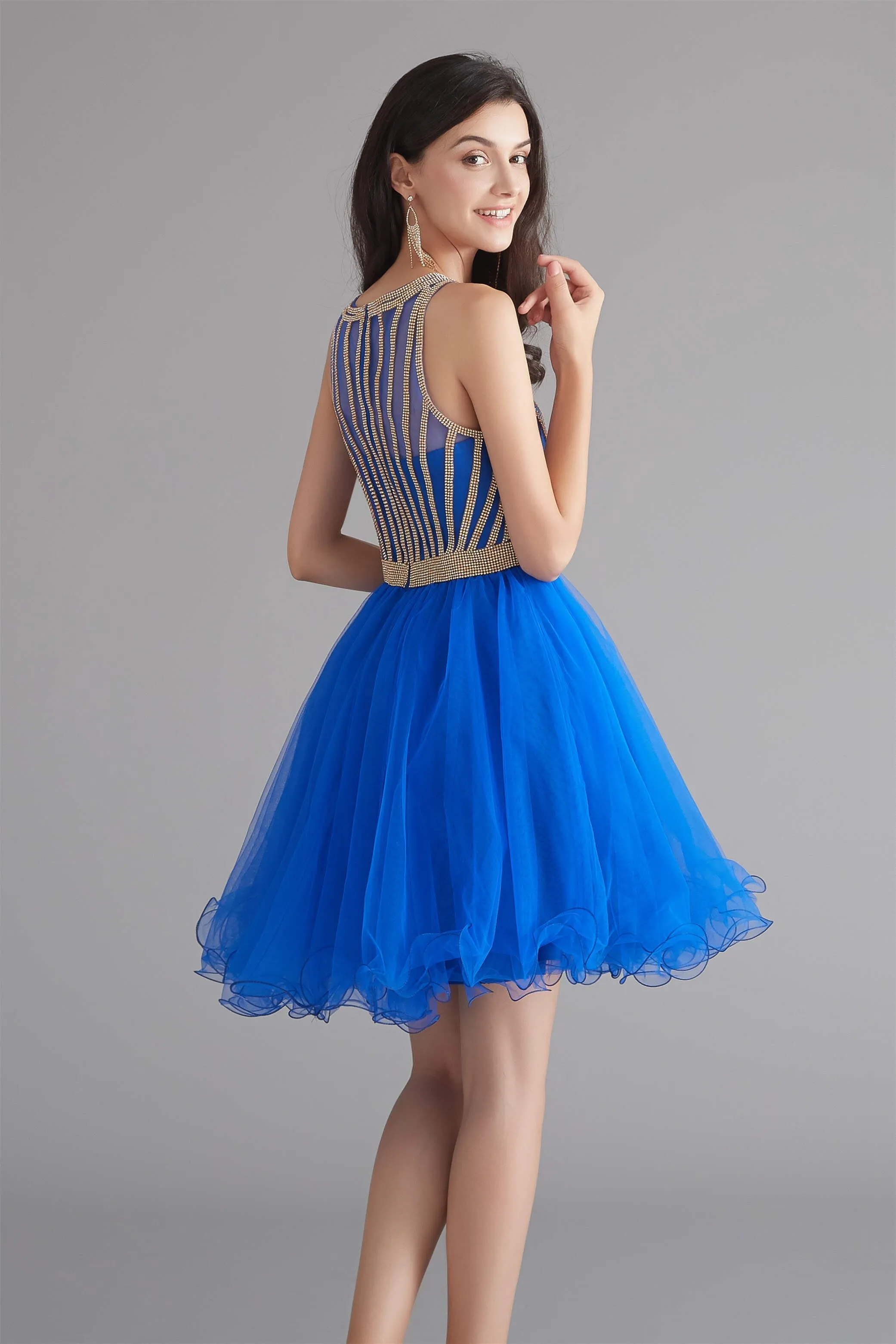 A-Line Tulle Sleeveless Beading Homecoming Dresses