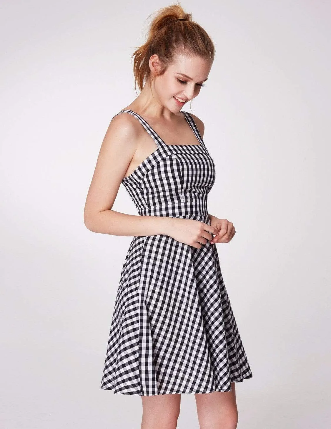 Alisa Pan Short Fit and Flare Gingham Dress