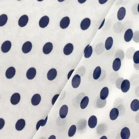 Basic White-Nav Polka Dot Printed Poly Chiffon Woven Fabric