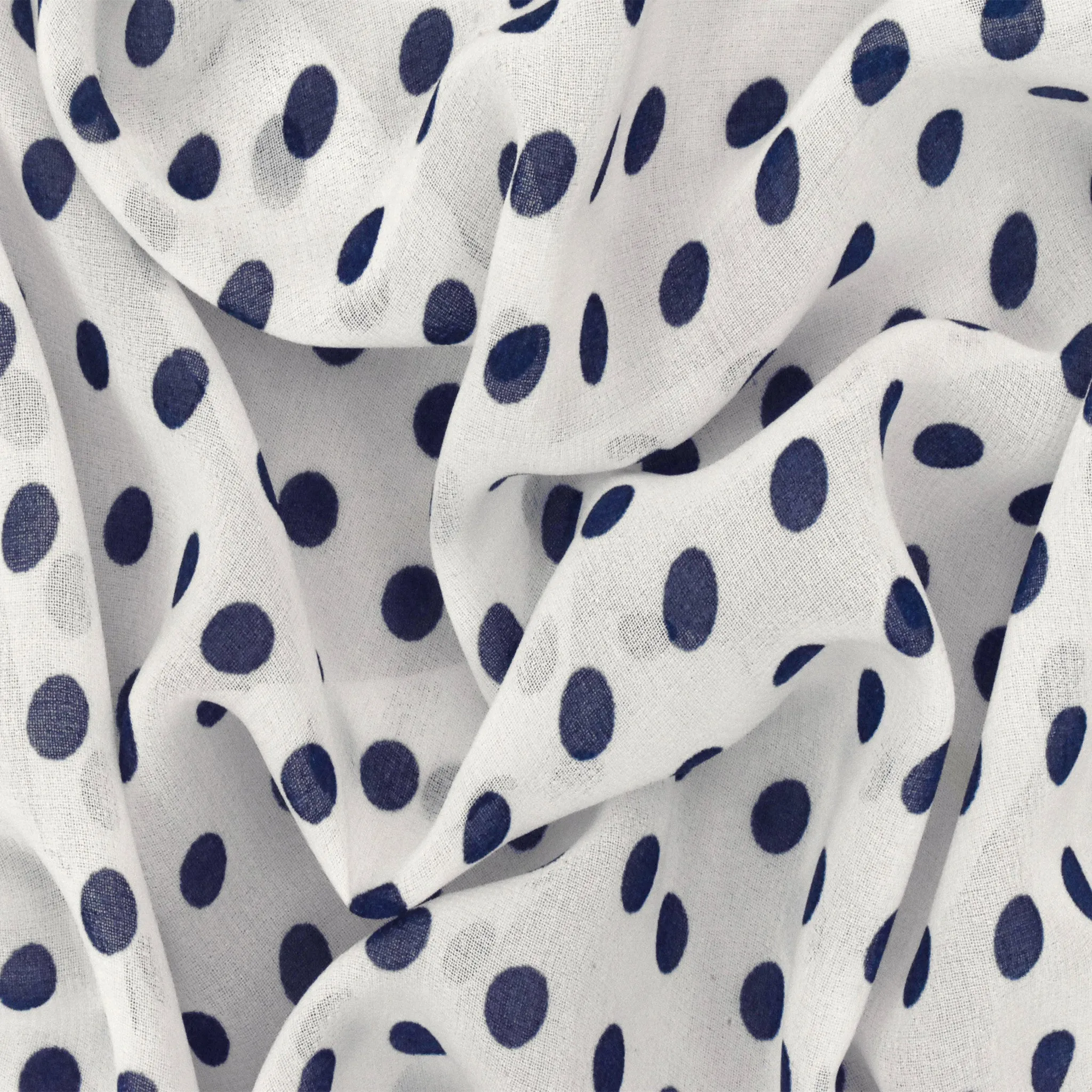 Basic White-Nav Polka Dot Printed Poly Chiffon Woven Fabric