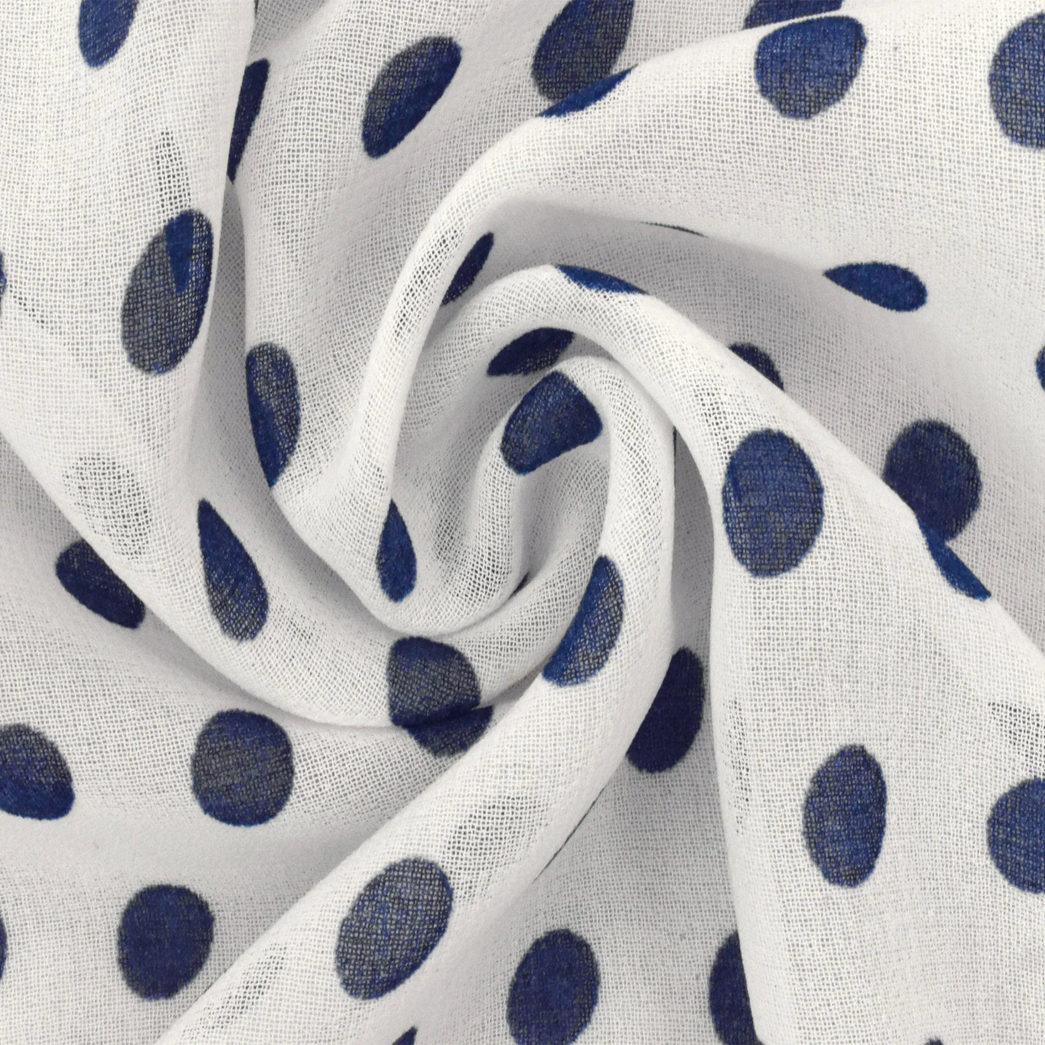 Basic White-Nav Polka Dot Printed Poly Chiffon Woven Fabric