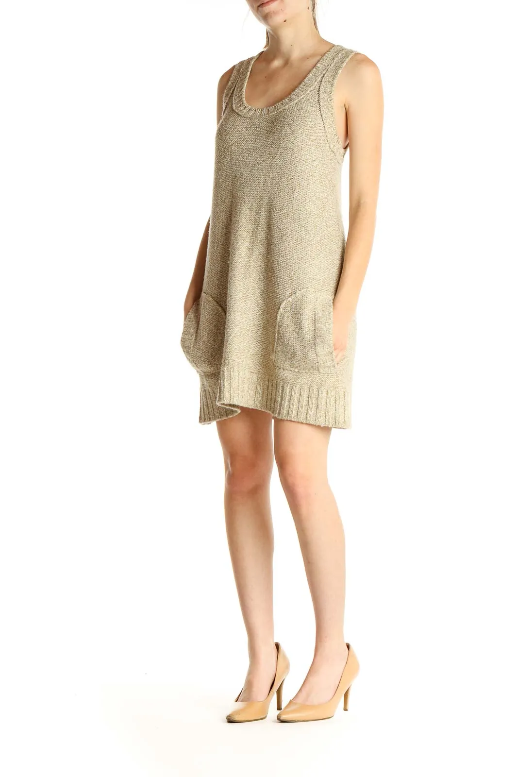 Beige Textured Bohemian Fit & Flare Dress