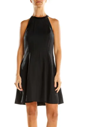 Black Classic High Neck Fit & Flare Dress