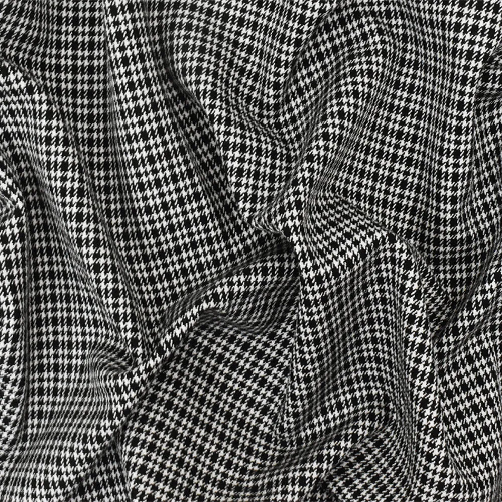 Black-Off White Famous Designer Houndstooth Stretch Cotton Twill Fabric