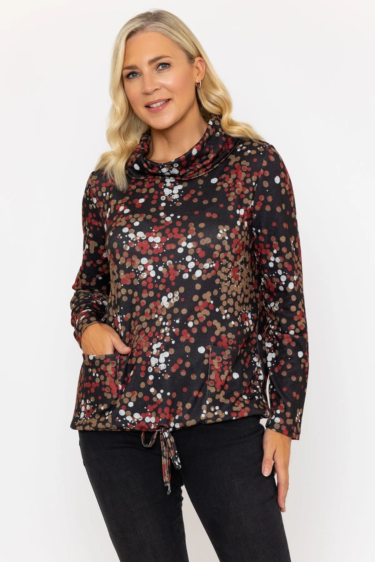 Black Print Roll Neck Top