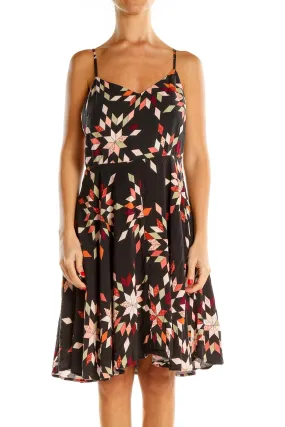 Black Printed Classic Fit & Flare Dress