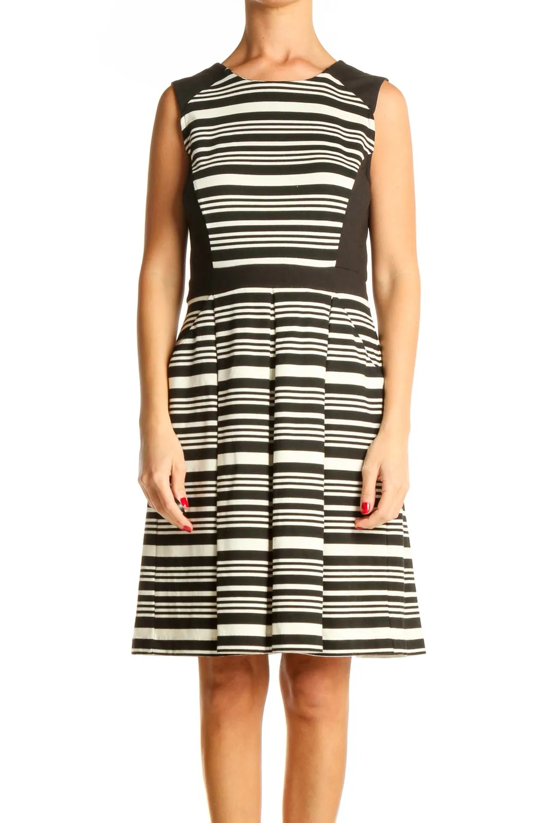 Black Striped Fit & Flare Dress