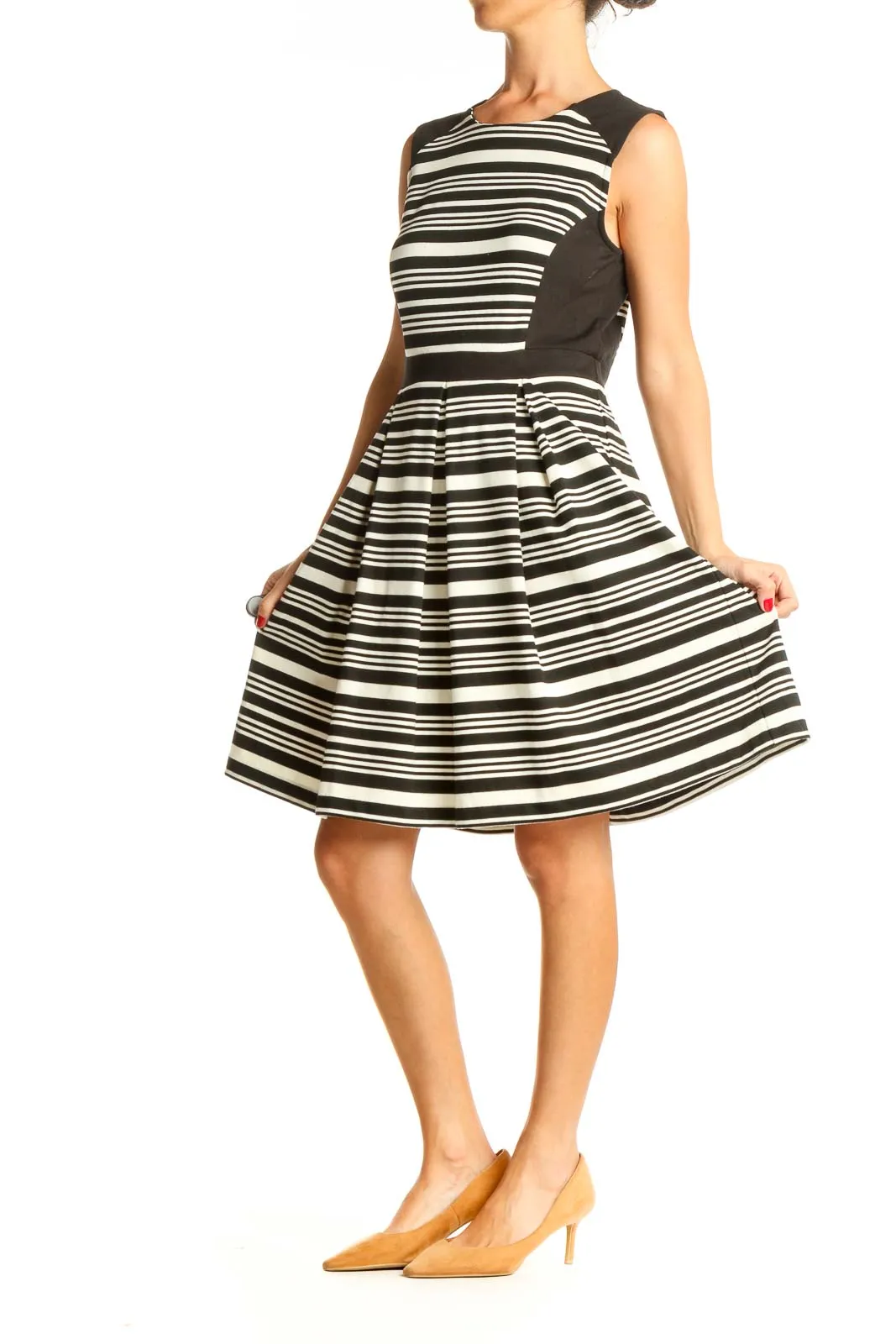 Black Striped Fit & Flare Dress