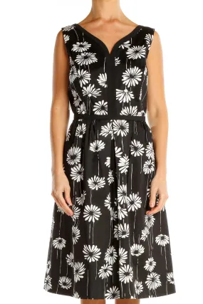 Black White Floral Print Chic Fit & Flare Dress