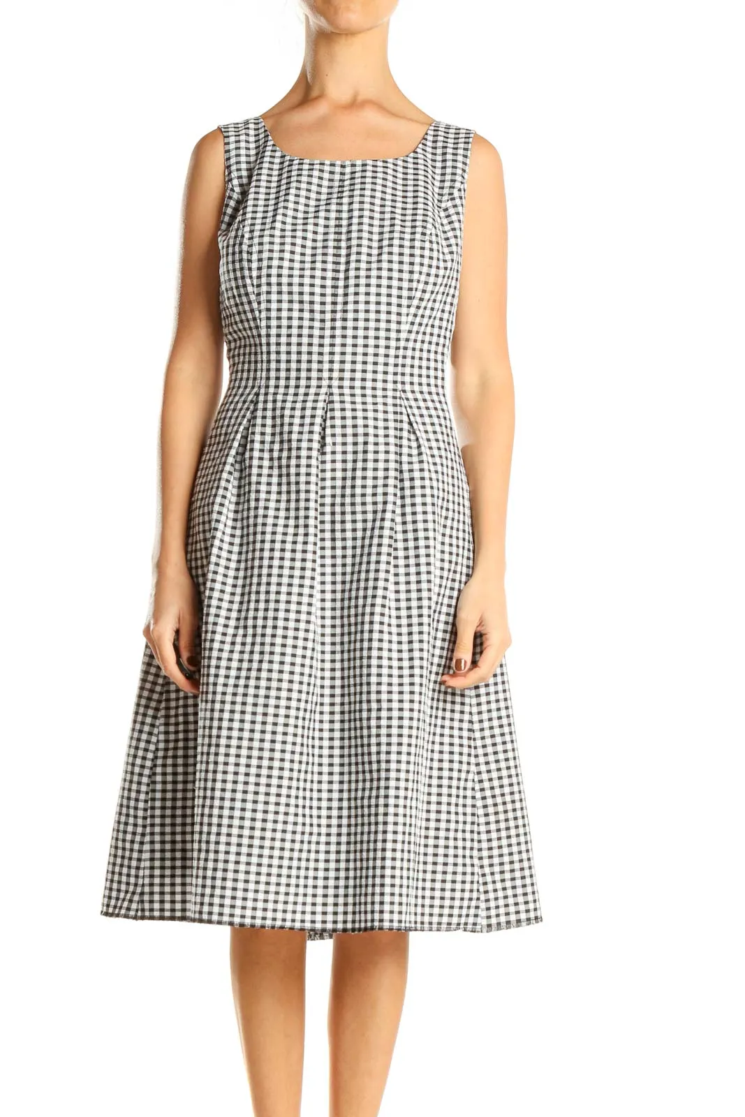 Black White Gingham Work Fit & Flare Dress