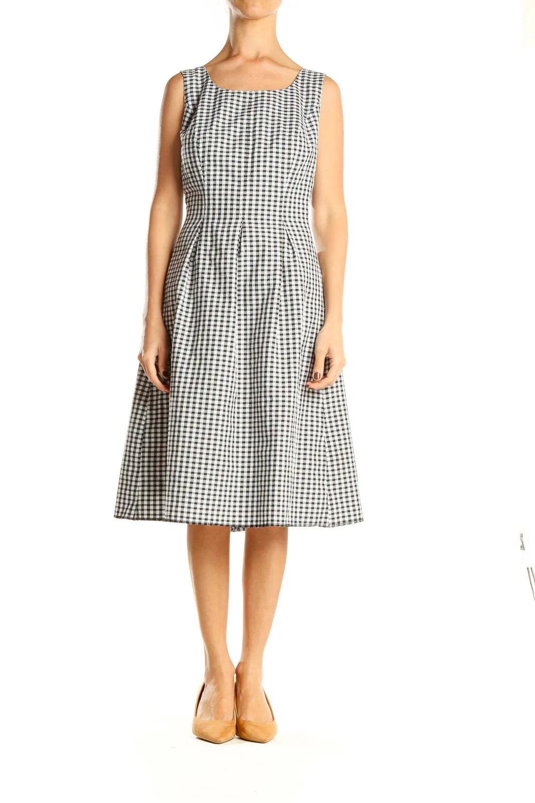 Black White Gingham Work Fit & Flare Dress