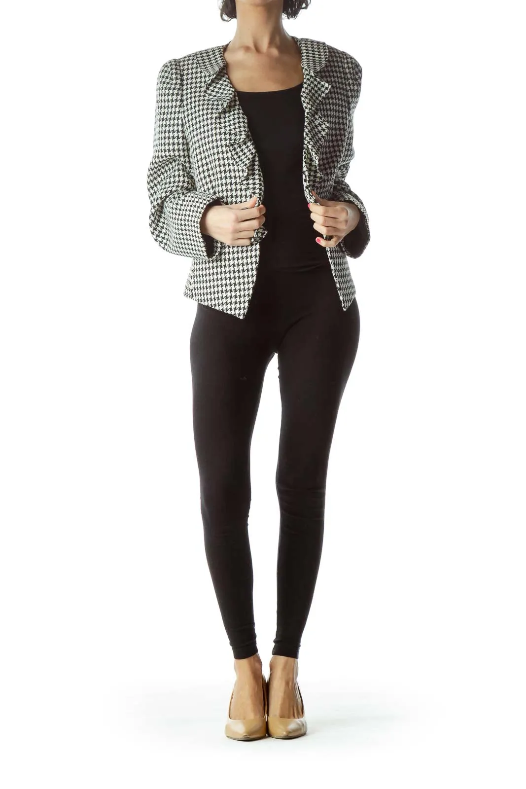 Black White Houndstooth Print Jacket