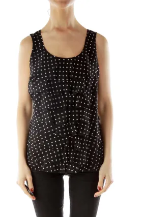 Black White Polka-Dot Ruffle Tank