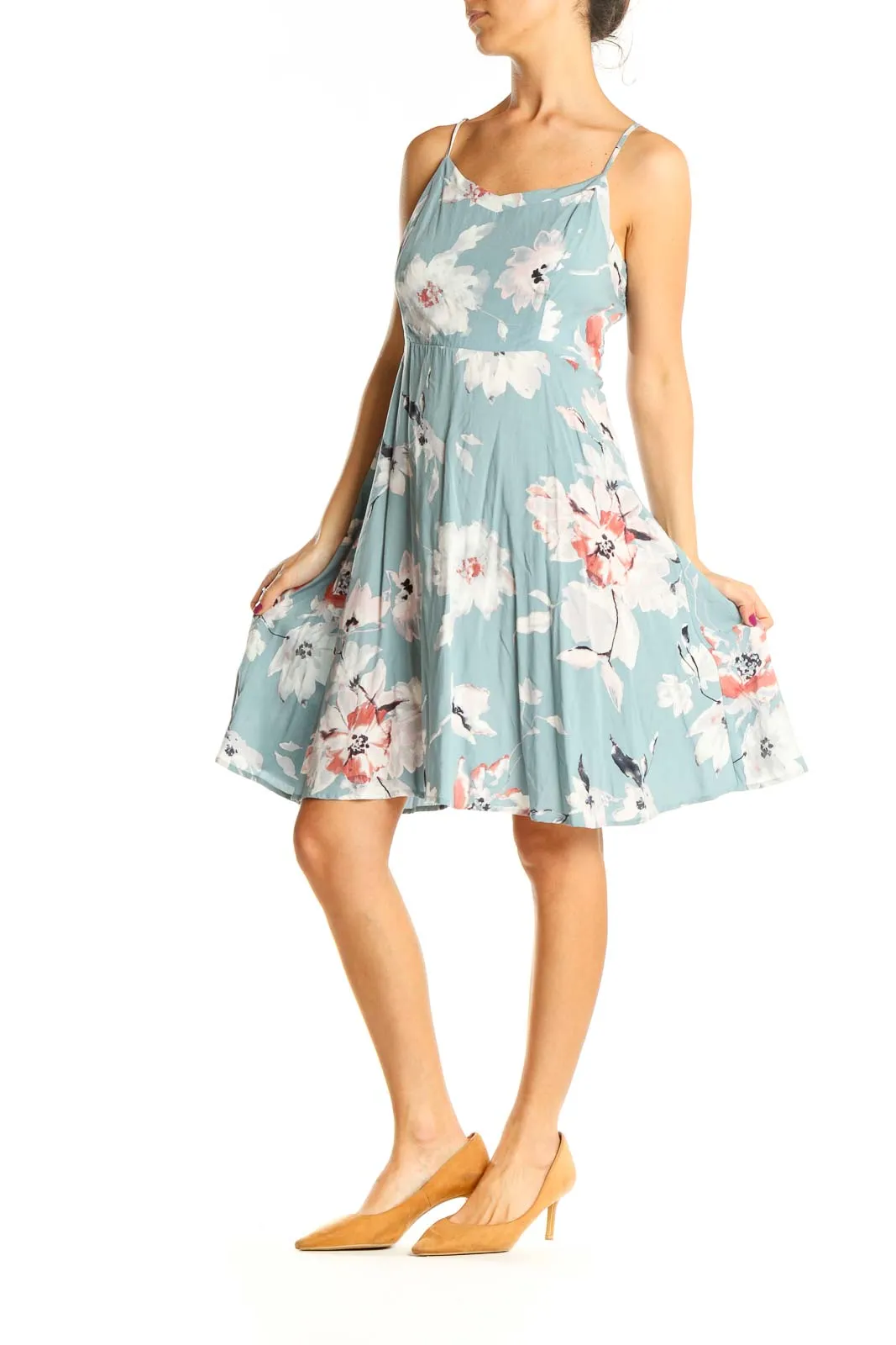 Blue Floral Print Casual Fit & Flare Dress