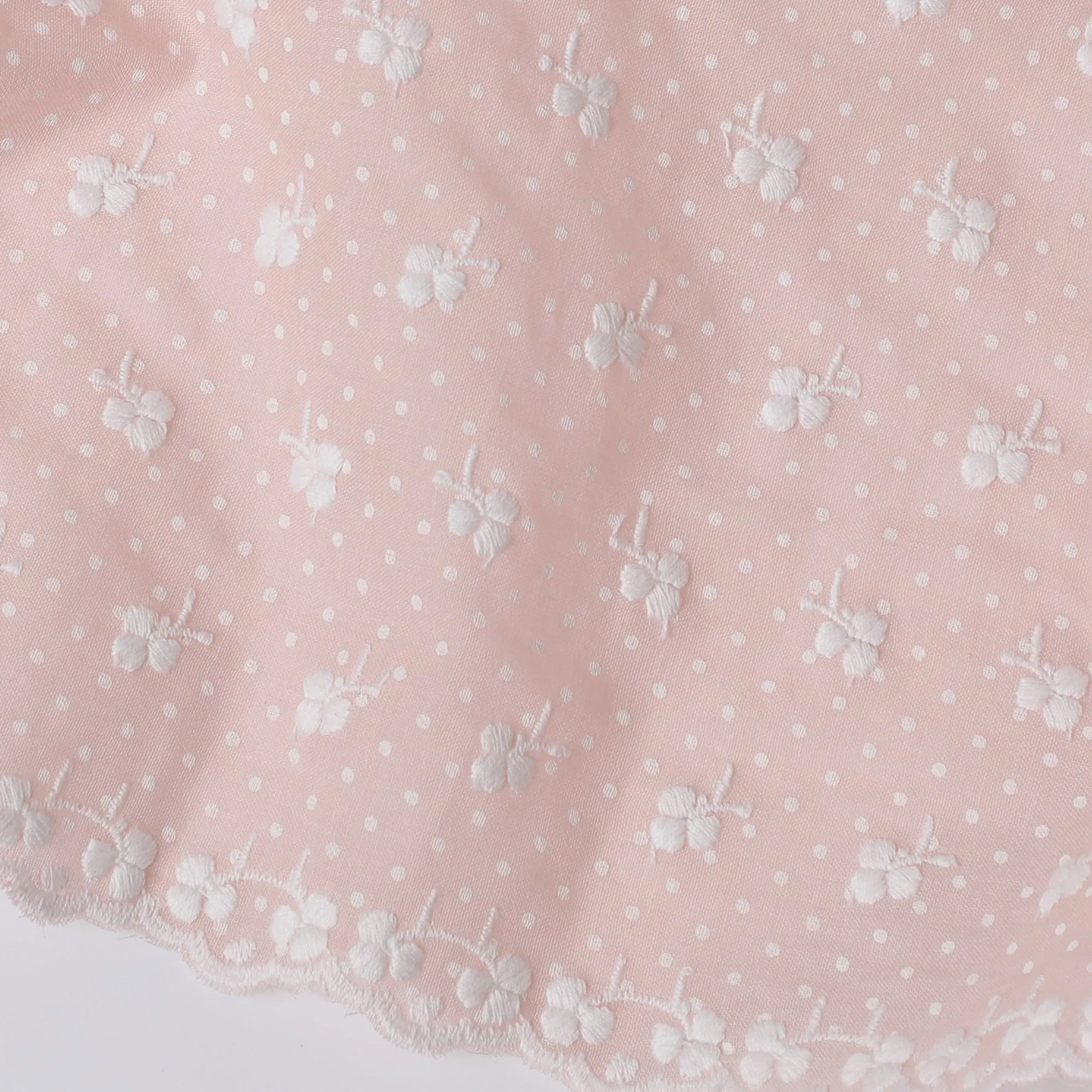 Blush Pink Polka Dot and Floral Embroidered Cotton Lawn Fabric, 110 cm Width-D19677