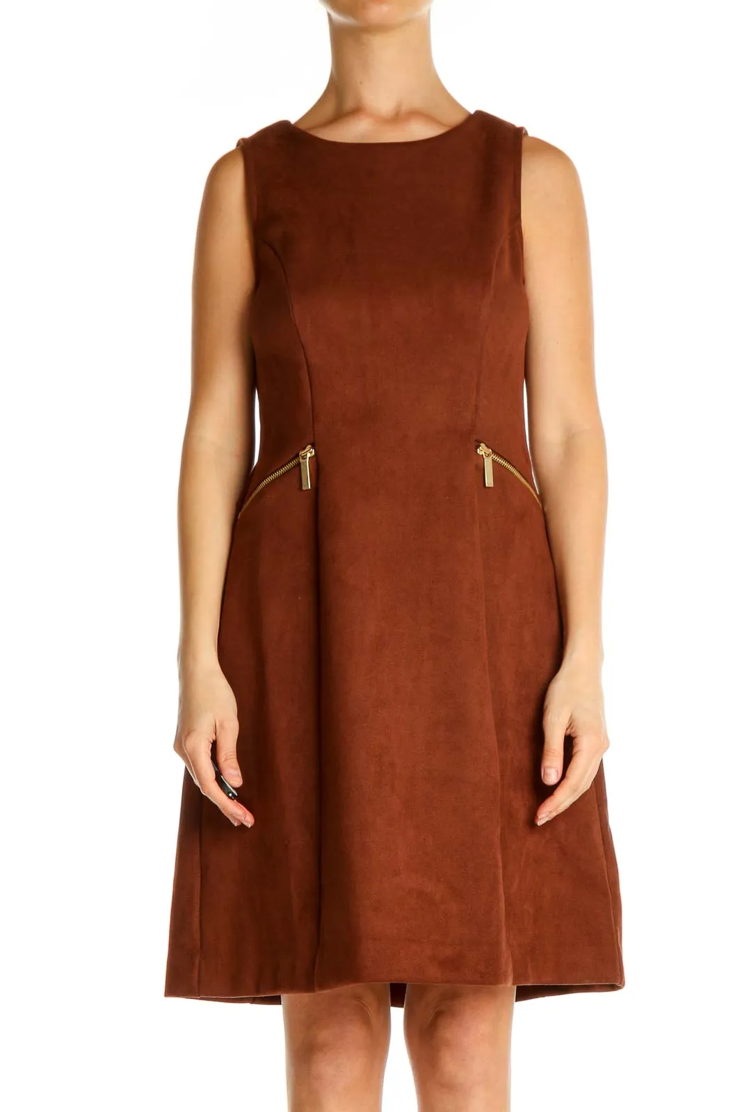 Brown Solid Classic A-Line Dress