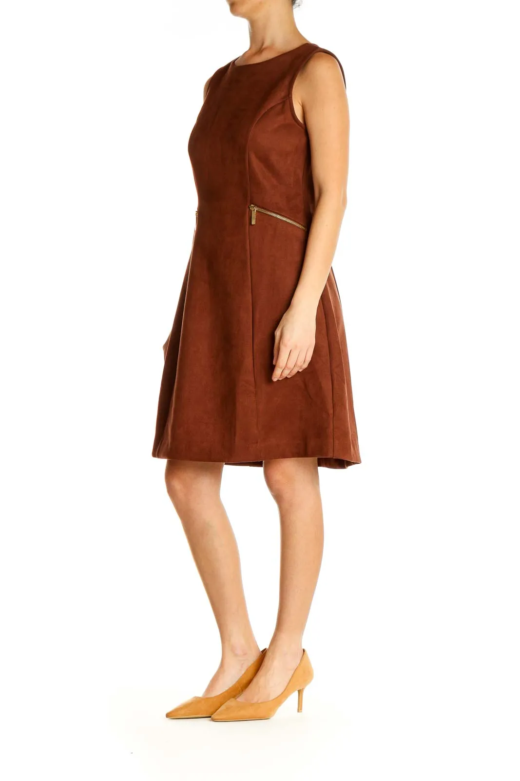 Brown Solid Classic A-Line Dress