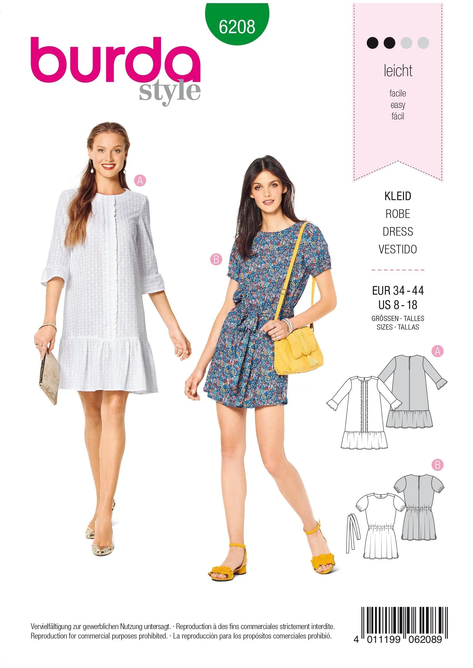 Burda Pattern 6208  Dress – Casual Fit – 
Hem Frills