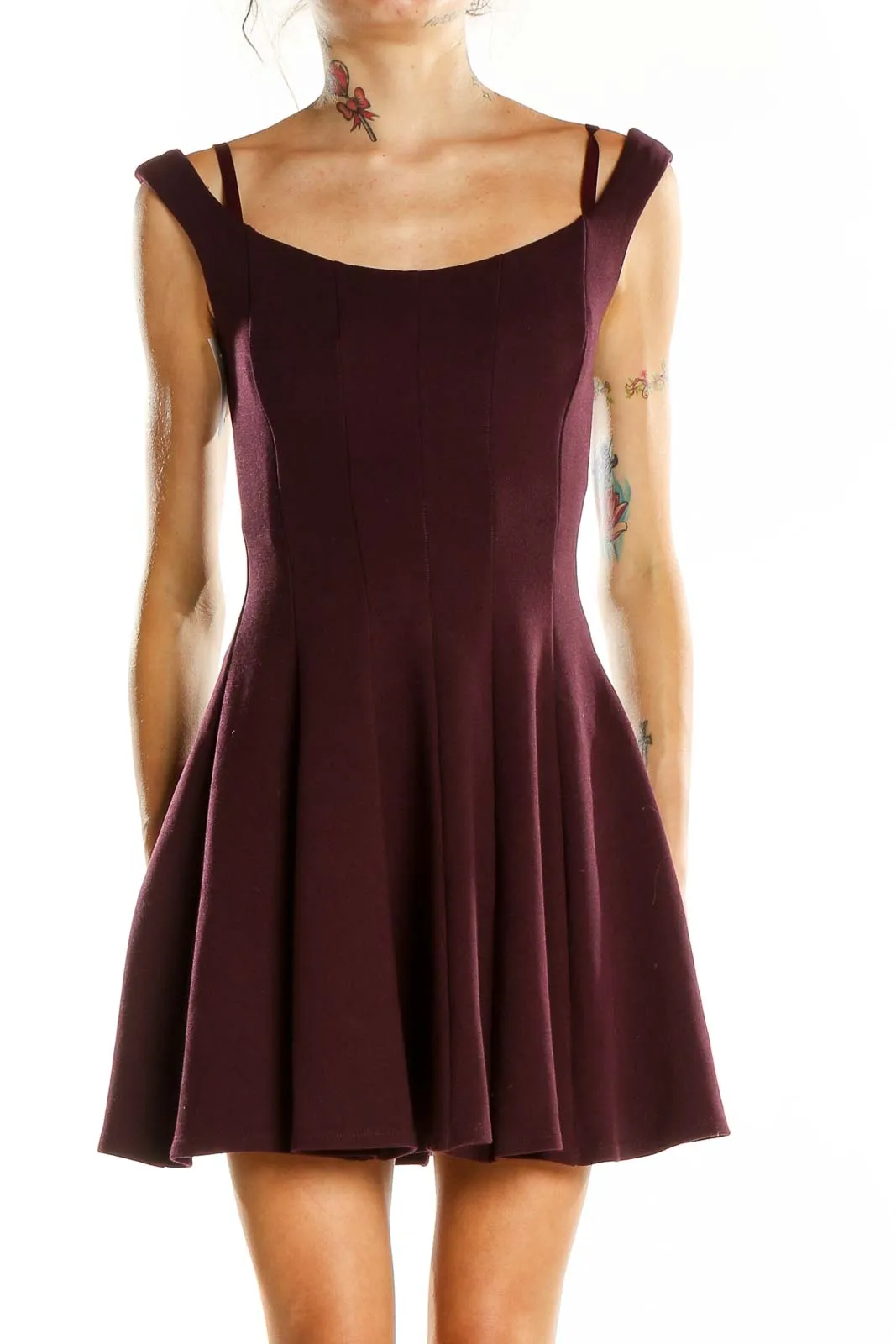 Burgundy Fit-and-Flare Mini Dress