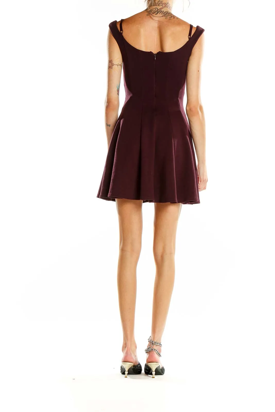 Burgundy Fit-and-Flare Mini Dress