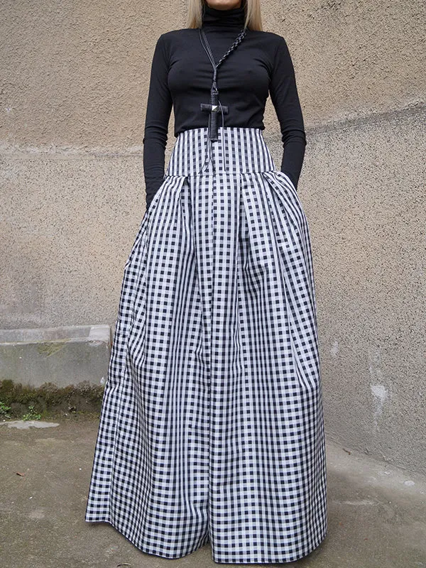 Chicmy-High Waisted Loose Plaid Pleated Skirts