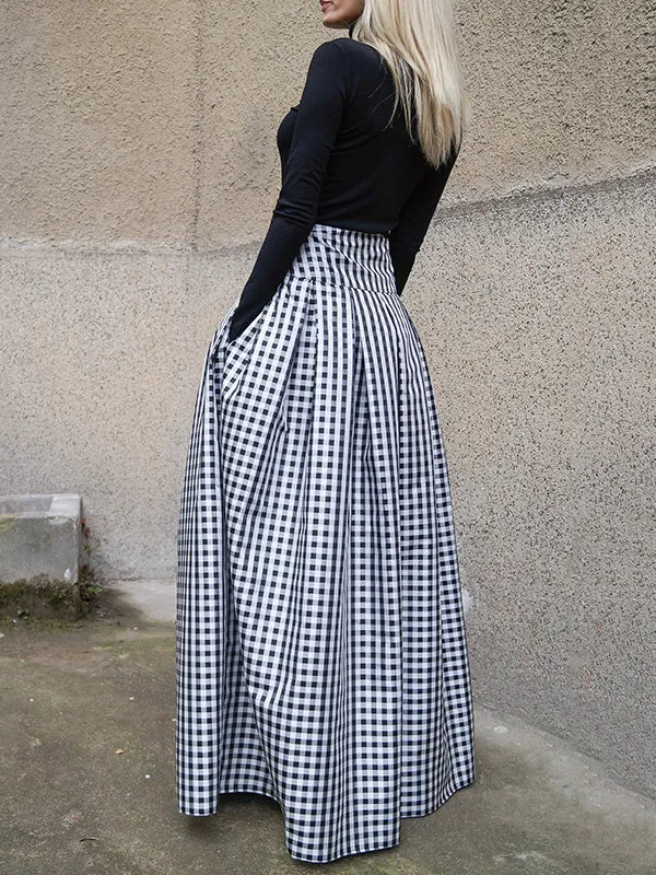 Chicmy-High Waisted Loose Plaid Pleated Skirts