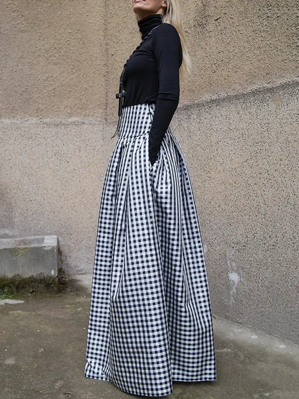 Chicmy-High Waisted Loose Plaid Pleated Skirts