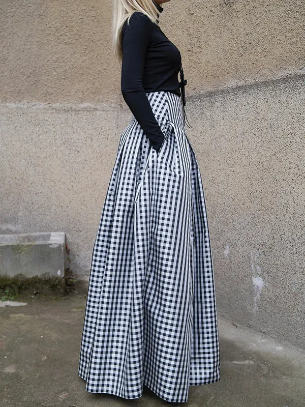 Chicmy-High Waisted Loose Plaid Pleated Skirts