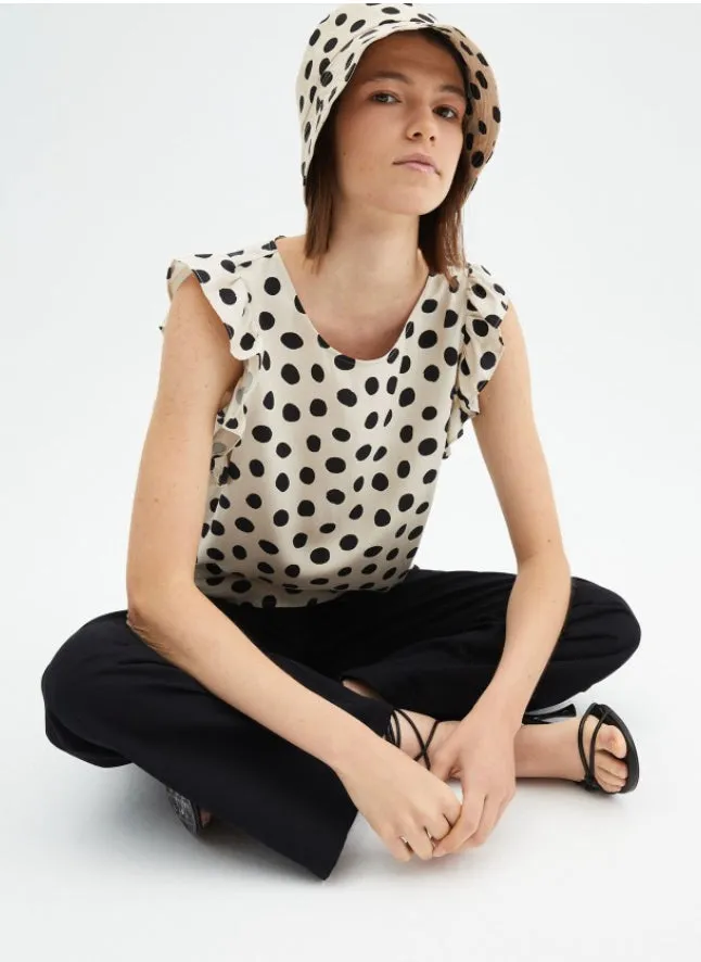 Compania Fantastica Polka Dots Top With Ruffle Sleeves