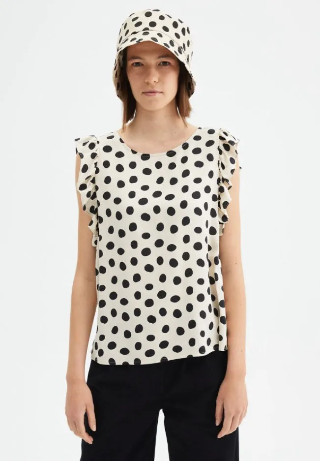 Compania Fantastica Polka Dots Top With Ruffle Sleeves