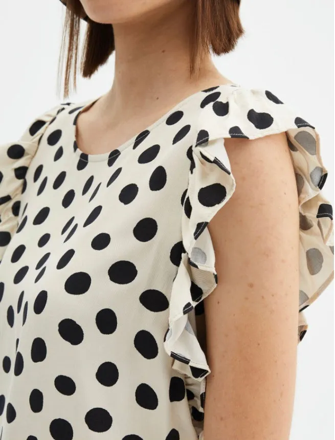 Compania Fantastica Polka Dots Top With Ruffle Sleeves