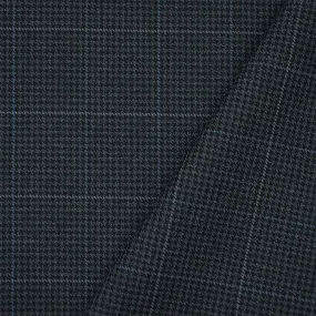 Deep Navy-Gray Wool-Polyester Check Houndstooth Suiting Twill Woven Fabric