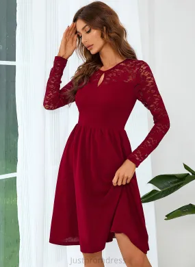 Elegant A-line Neck Blends Dresses Club Dresses Cotton Mini Aleena Sleeves Lace Long Round