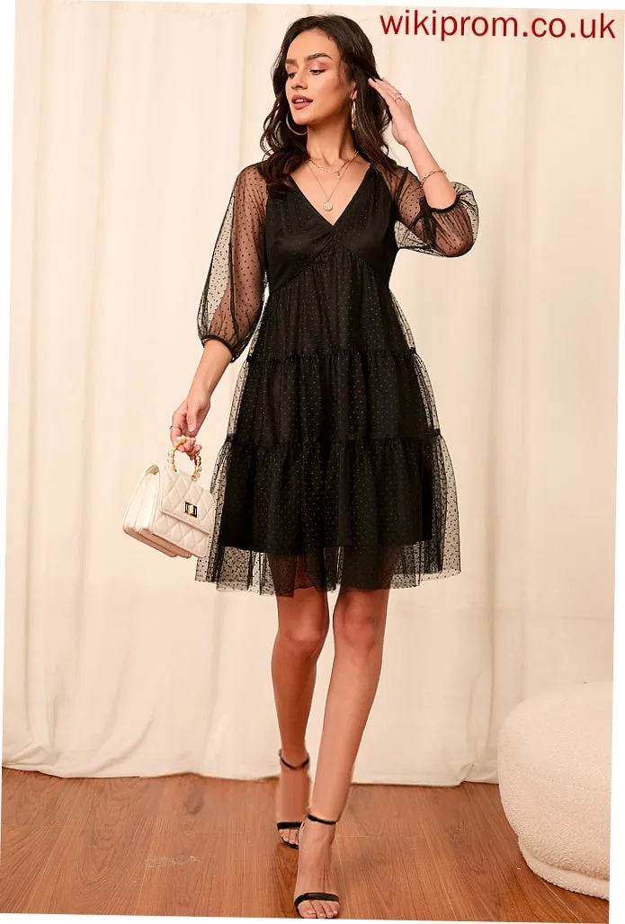 Elegant Club Dresses Tulle 3/4 V-Neck A-line Mini Dresses Nita Sleeves