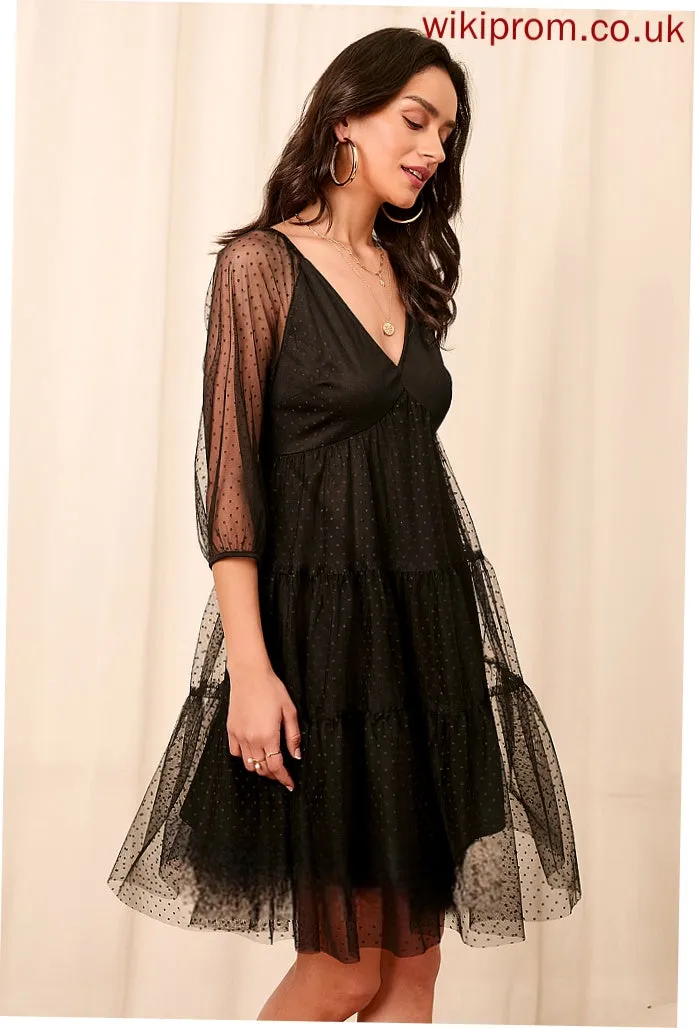 Elegant Club Dresses Tulle 3/4 V-Neck A-line Mini Dresses Nita Sleeves