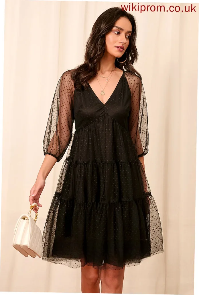 Elegant Club Dresses Tulle 3/4 V-Neck A-line Mini Dresses Nita Sleeves