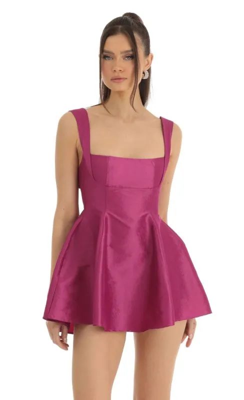 Elegant Silky Bowknot Back Fit & Flare Mini Dress