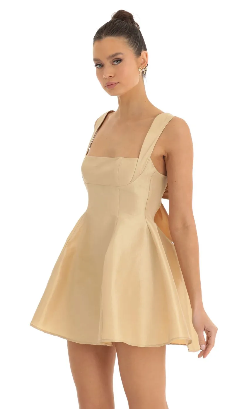 Elegant Silky Bowknot Back Fit & Flare Mini Dress