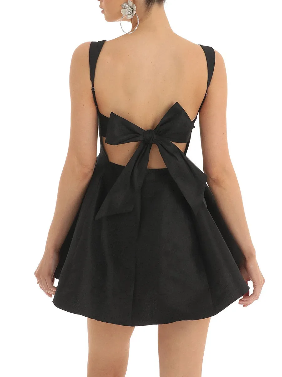 Elegant Silky Bowknot Back Fit & Flare Mini Dress