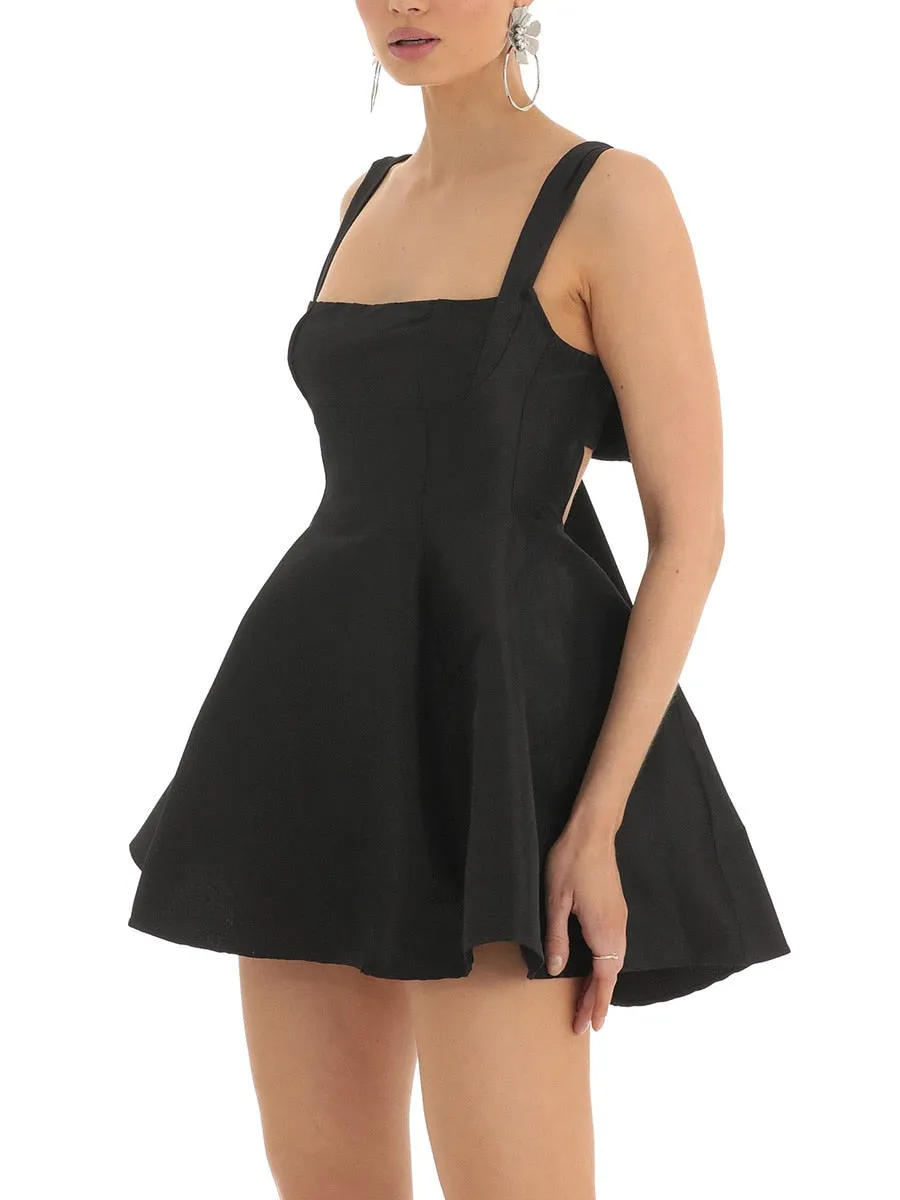 Elegant Silky Bowknot Back Fit & Flare Mini Dress