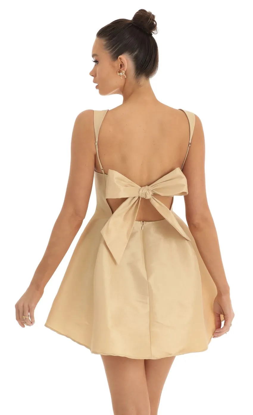 Elegant Silky Bowknot Back Fit & Flare Mini Dress