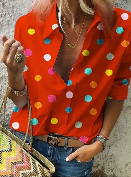 Fashion casual polka dot printing long-sleeved slim shirt women