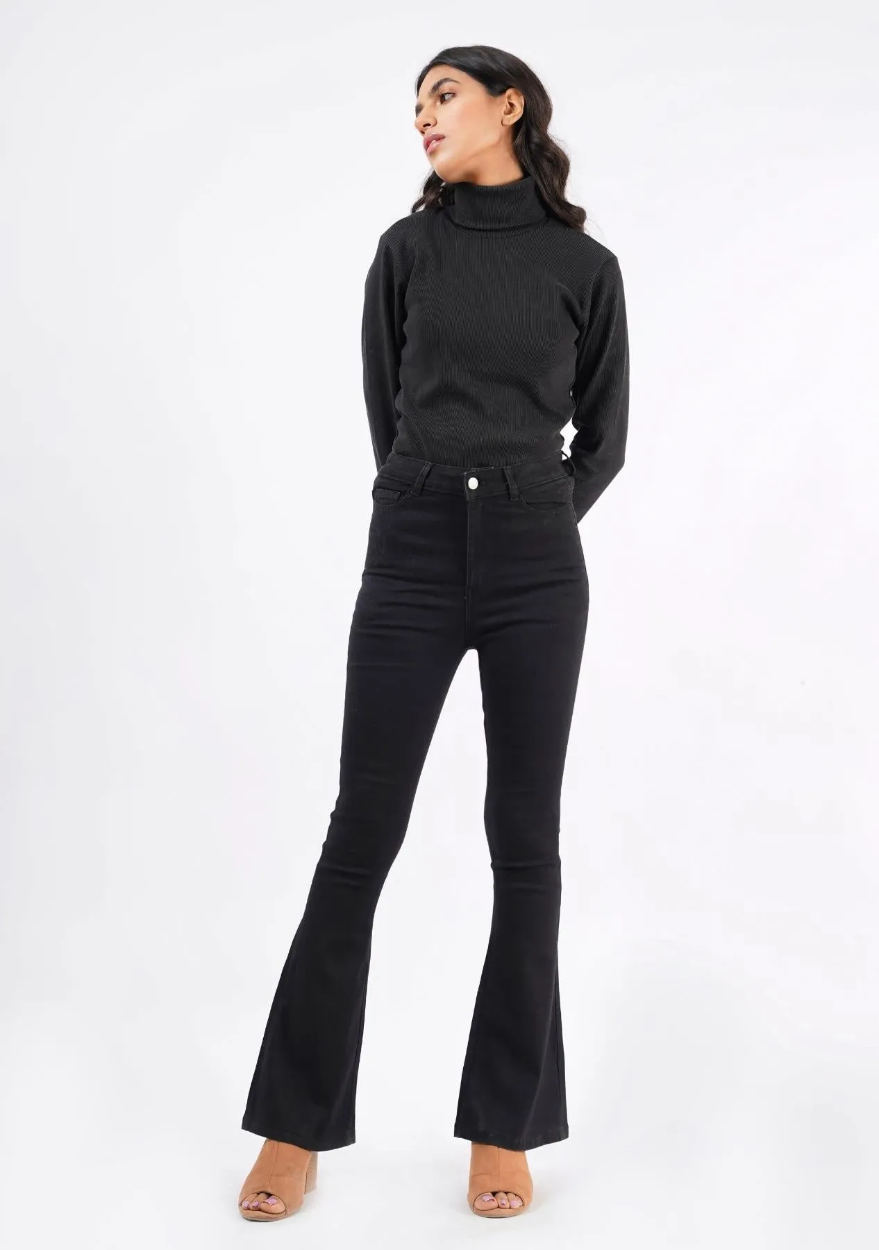 Flared Denim Jeans - Black