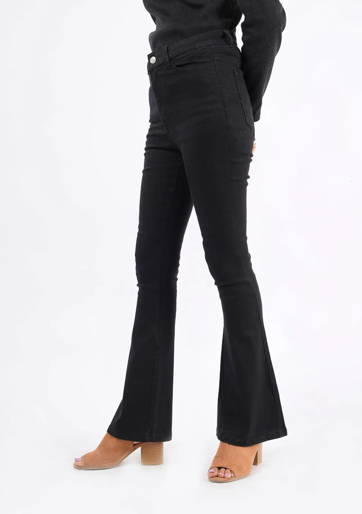 Flared Denim Jeans - Black