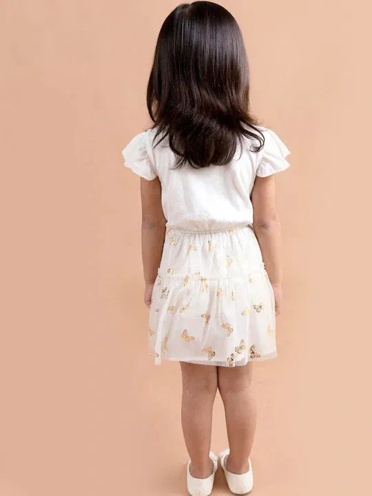 Girls White Unicorn Printed Fit Flare Net Dress - Ps Peaches