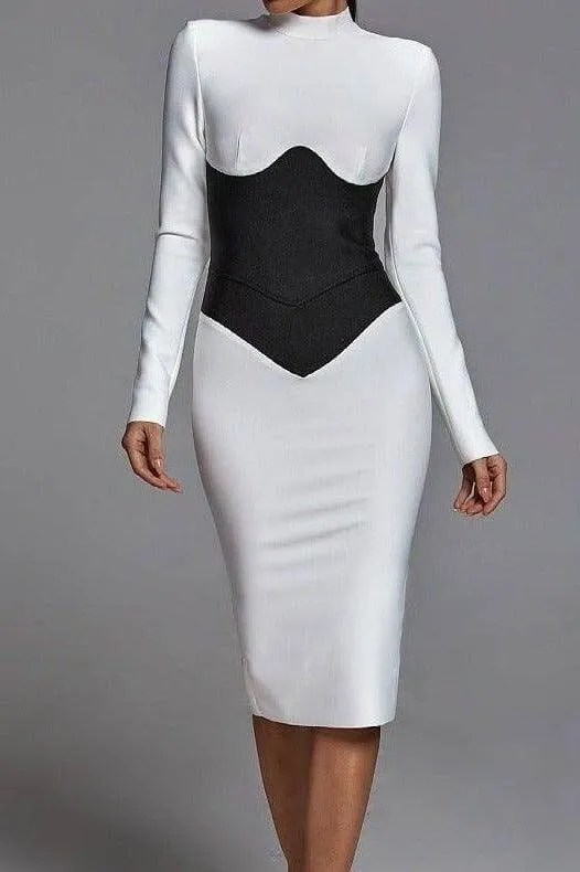 High-neck bandage slim fit hip dress